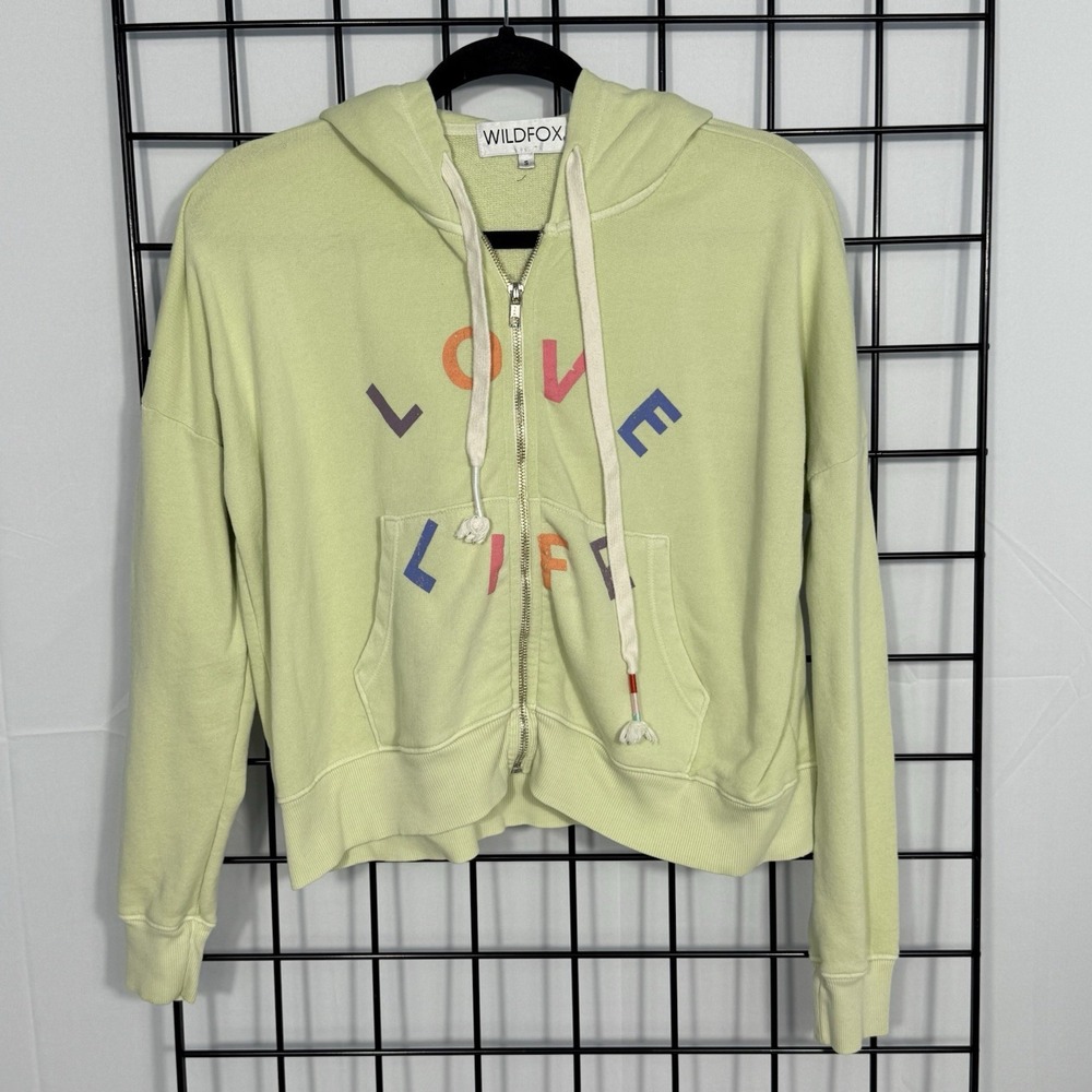 Wildfox Love Life Kinley Cropped‎ Hoodie Sweatshirt Small Shadow Lime Green